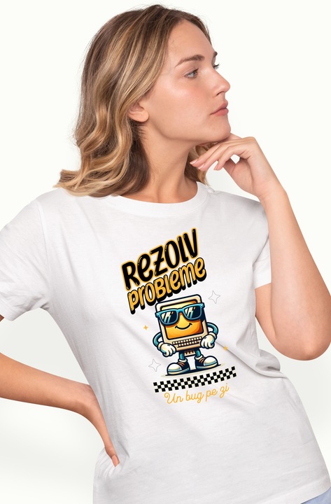 Дамска тениска Happy Computer Programmer Text Solve Problems, a bug a day with print on Face, 100% памук, бяло, XS