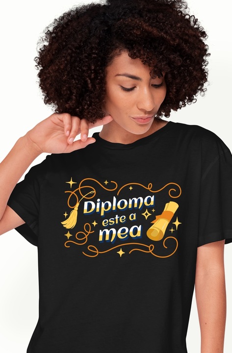 Női póló Az oklevél az enyém. Főiskolai diploma, iskola, Freedom nyomat az arcra, 100% pamut, fekete, L