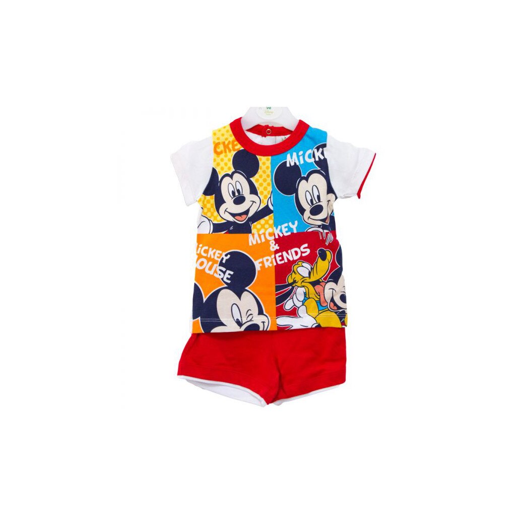 Compleu vara copii Mickey Disney Baby, culoarea alb-rosu, marime 6 luni