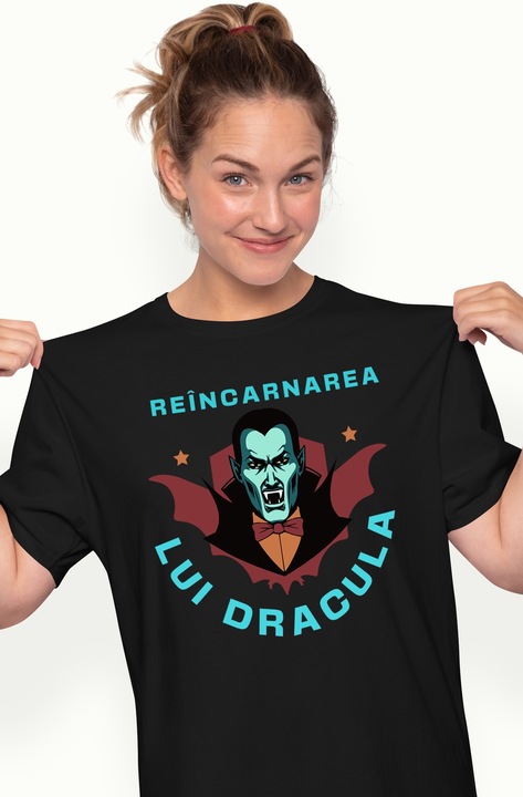 Tricou Femei reincarnarea lui dracula diavol Vlad Tepes Transilvania cu imprimeu pe Fata, 100% Bumbac, Negru, XL