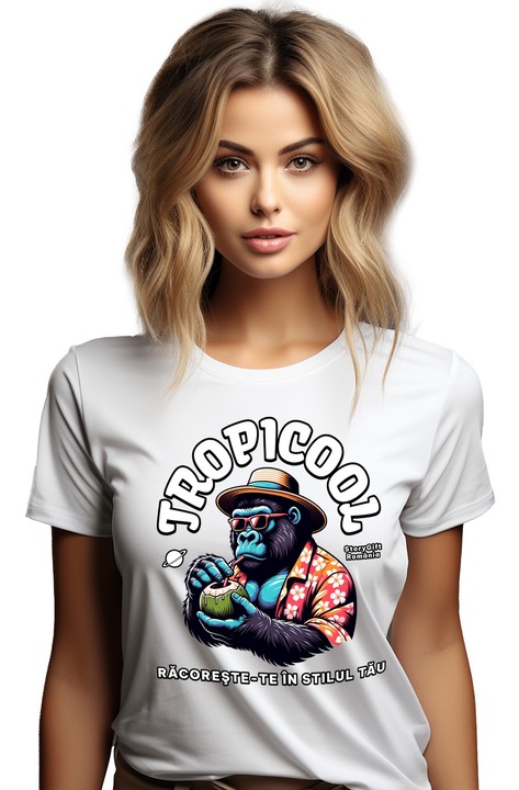 Tropicool Дамска тениска cool down във вашия стил с щампа на лицето, 100% памук, бяла, XL