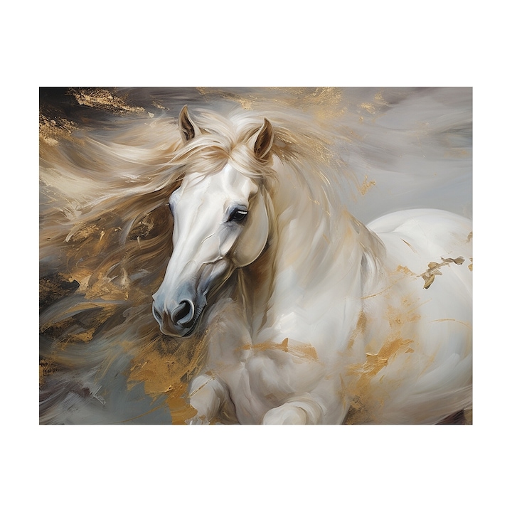 Tablou canvas Cal alb sportiv 9967, panza 360g pe sasiu lemn 90cm x 120cm, Living, Dormitor