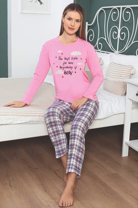 Pijama dama din bumbac vatuit, imprimeu norisori, roz 15259 7665, Roz