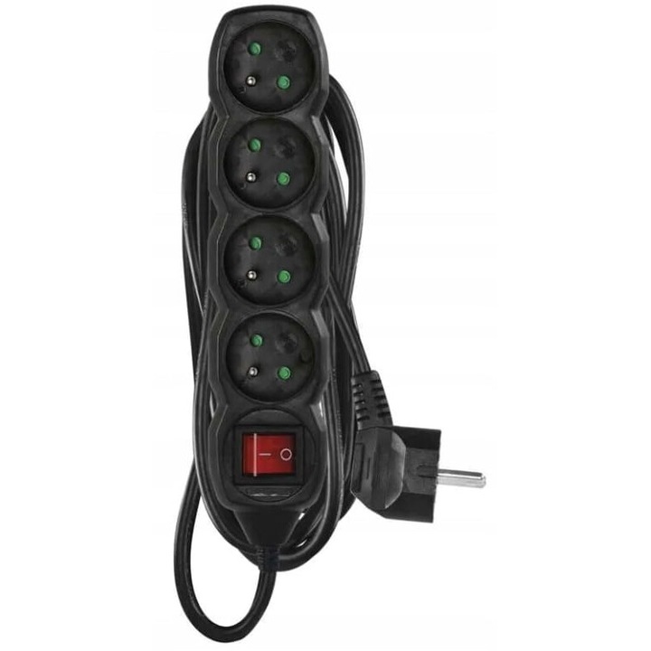 Разклонител с ключ, Emos, 4 гнезда, 5м, черен