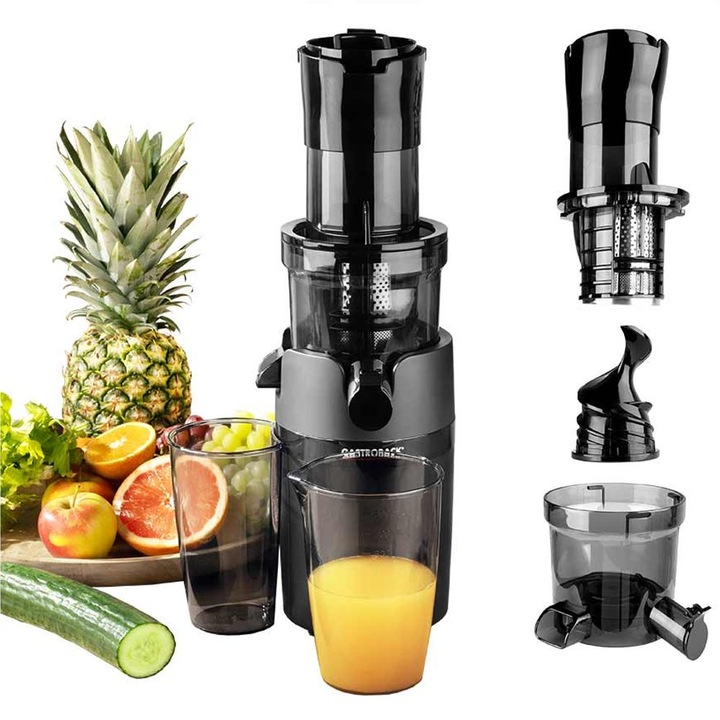 Сокоизстисквачка за плодове и зеленчуци със студено пресоване Gastroback, Slow Juicer Vita Fresh, контейнер за сок 0,8 литра, реверсивна функция, без BPA, отвор за пълнене Ø 7,8 см