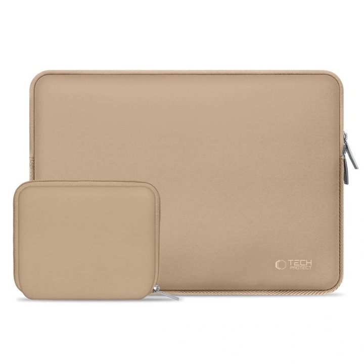 Etui laptop Tech-Protect, cu mini etui, 13-14 inch, neopren, 36x26x1,8cm, Caffe Latte