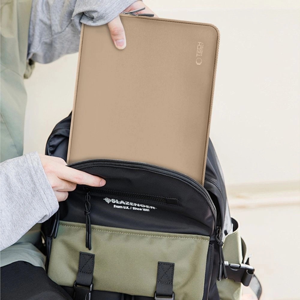 Etui laptop Tech-Protect, cu mini etui, 13-14 inch, neopren, 36x26x1,8cm, Caffe Latte