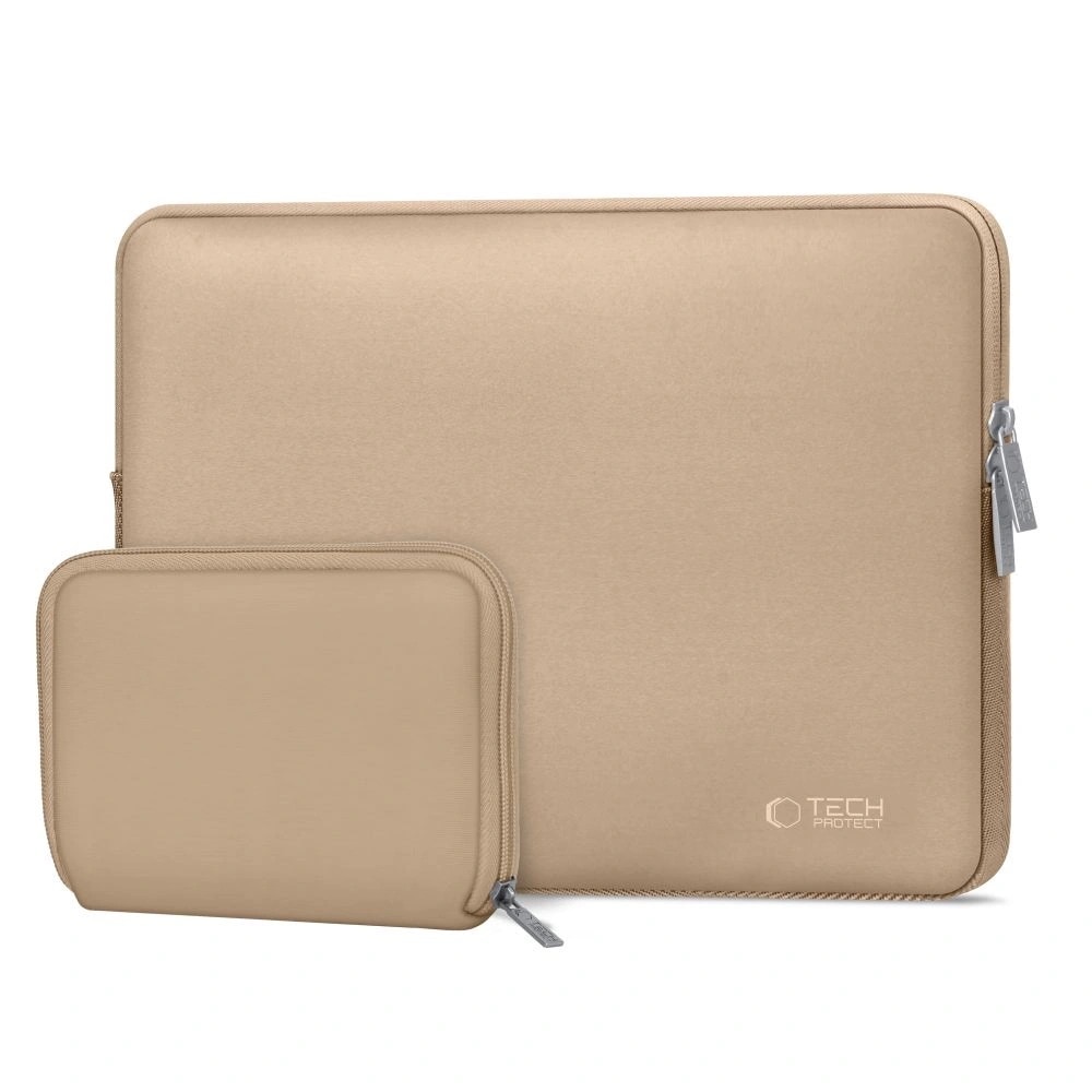 Etui laptop Tech-Protect, cu mini etui, 13-14 inch, neopren, 36x26x1,8cm, Caffe Latte