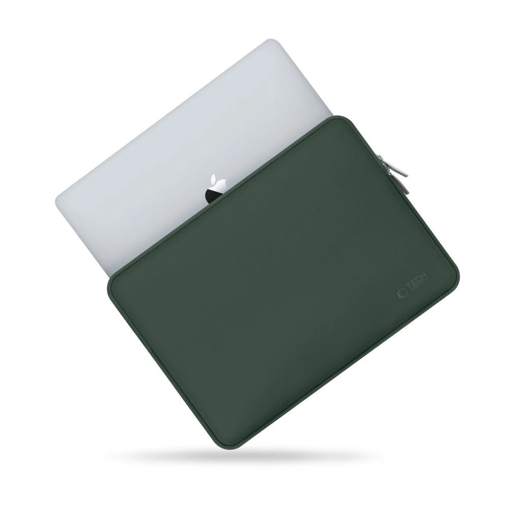 Etui laptop Tech-Protect, cu mini etui, 13-14 inch, verde inchis, dimensiuni 36x26x1,8cm si 15,5x13,3x1,5cm