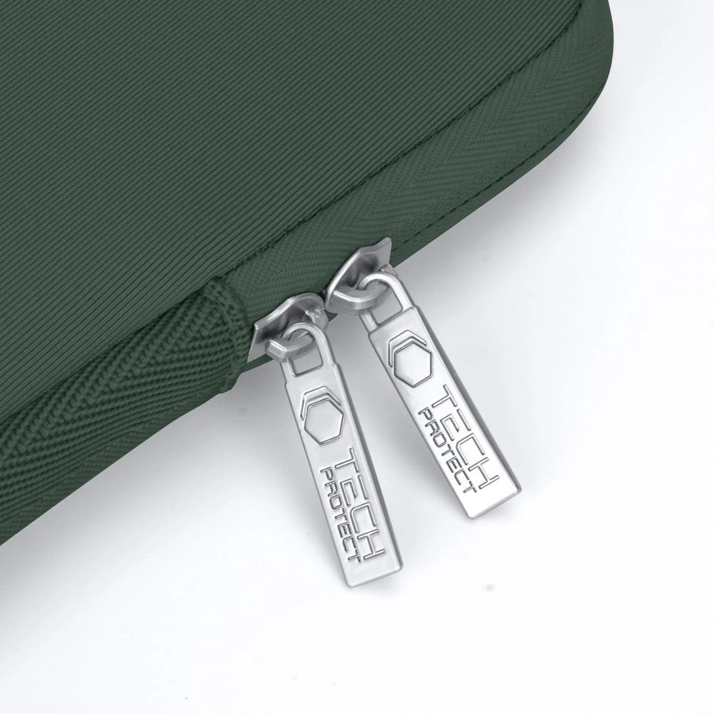 Etui laptop Tech-Protect, cu mini etui, 13-14 inch, verde inchis, dimensiuni 36x26x1,8cm si 15,5x13,3x1,5cm
