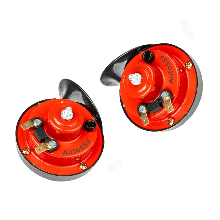Claxon Auto Universal 12V, Tonuri inalte + joase 510 Hz + 410 Hz, Sunet puternic 110dB, AutoSSF ® compatibil autoturisme, dube, motociclete, barci