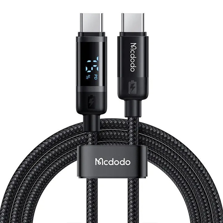 Cablu pentru incarcare si transfer date Mcdodo CA-5780, Display LED, 2x USB-C, 60W, 3A, 1.2m, Negru