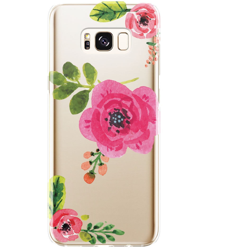 Husa silicon transparent trandafiri pictati samsung s8