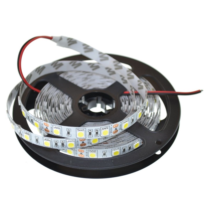Banda led 5050 alb rece 12v interior flexibila rola 5m