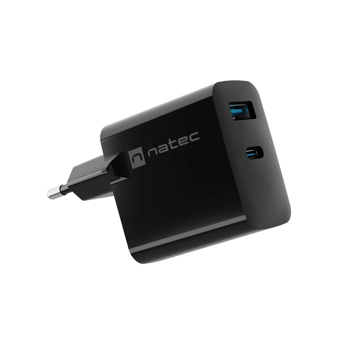 Incarcator de perete Natec Ribera Gan, 1xUSB-A, 1xUSB-C, 65W, negru