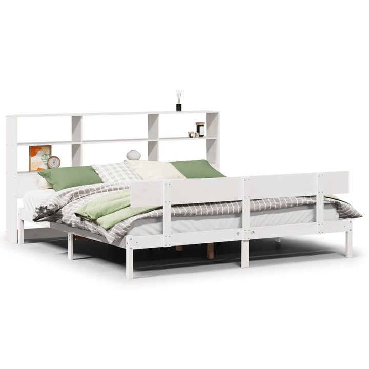 Pat cu biblioteca fara saltea vidaXL, 180x200 cm, lemn masiv de pin, 39 kg 3321815