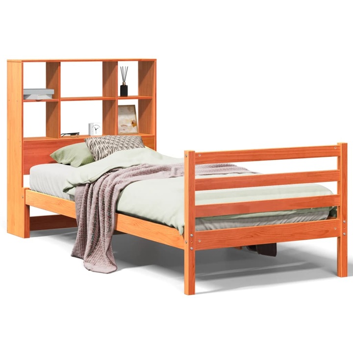 VidaXL viaszbarna tömör fa könyvespolcos ágy matrac nélkül 75 x 190 cm 21.2 kg 3321909