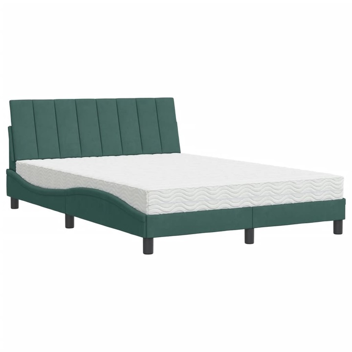 Pat cu saltea vidaXL, verde inchis, 140x190 cm, catifea, 34.75 Kg 3208595