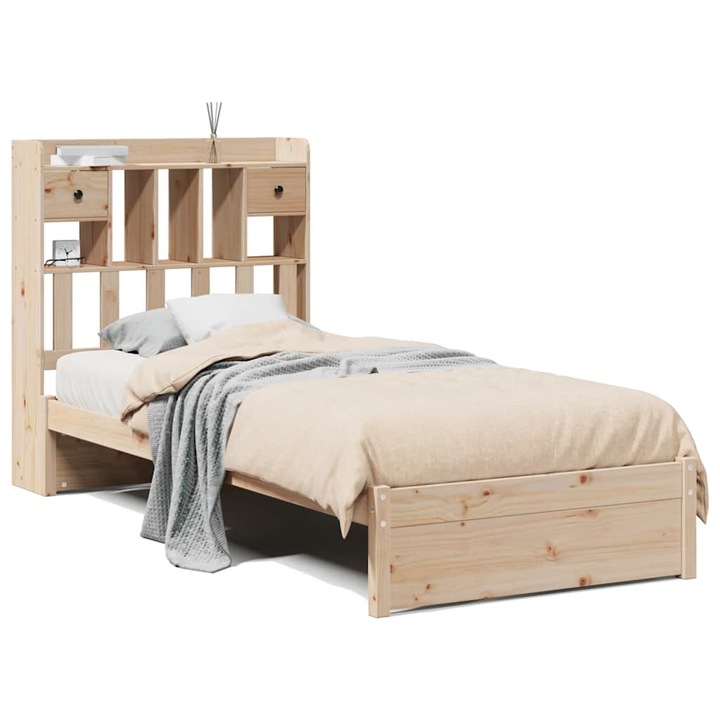 vidaXL tömör fenyőfa könyvespolcos ágy matrac nélkül 75 x 190 cm 22.5 kg 3322403