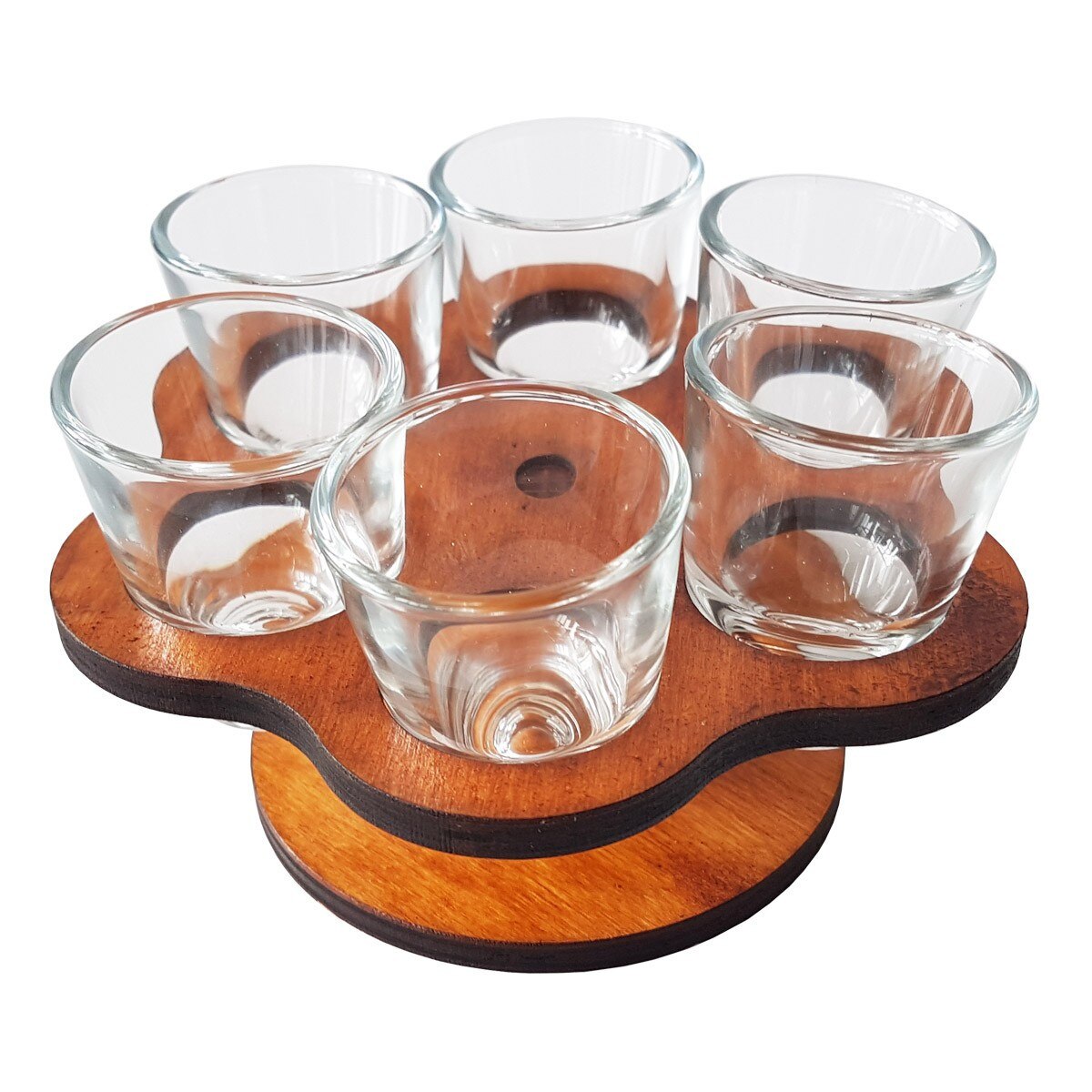 Suport din lemn Floare cu 6 paharute pentru tarie