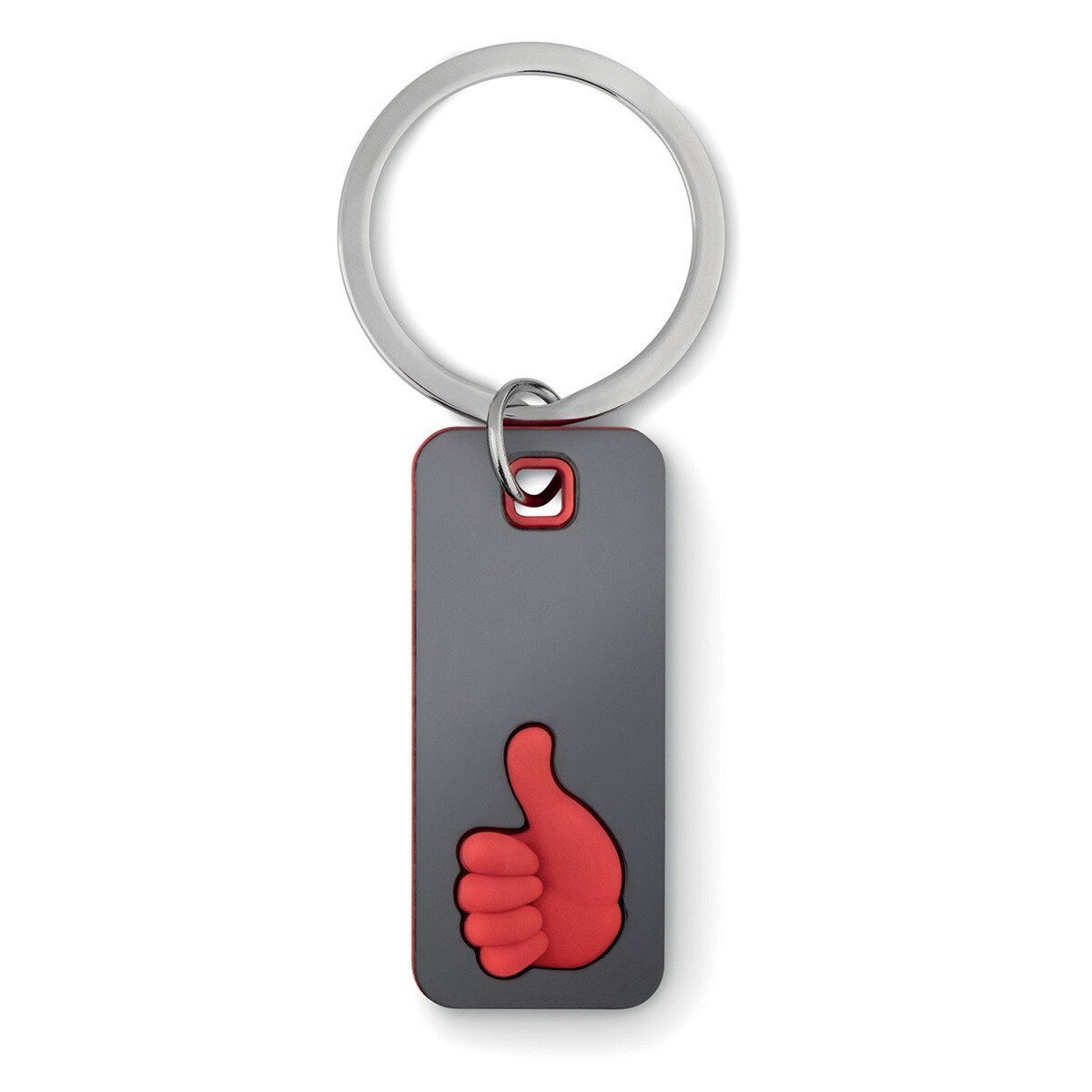 Breloc metalic dreptunghiular cu manuta rosie