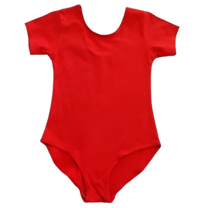 Body de balet cu maneci scurte, rosu, bumbac, pentru fete