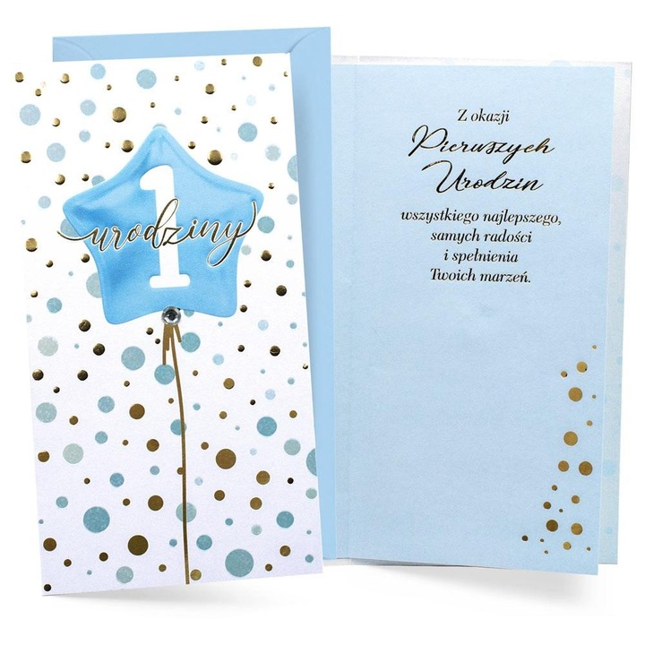 Karnet de Urodzina PM-344, cu balon albastru, design elegant, pentru baieti