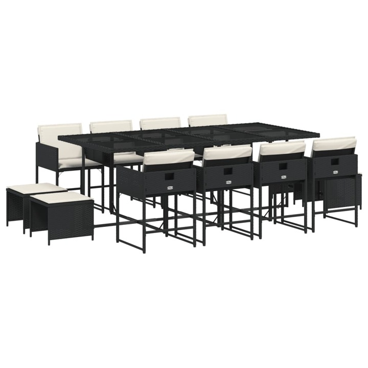 Set mobilier de gradina cu perne vidaXL, 13 piese, negru, poliratan, 30.8 kg