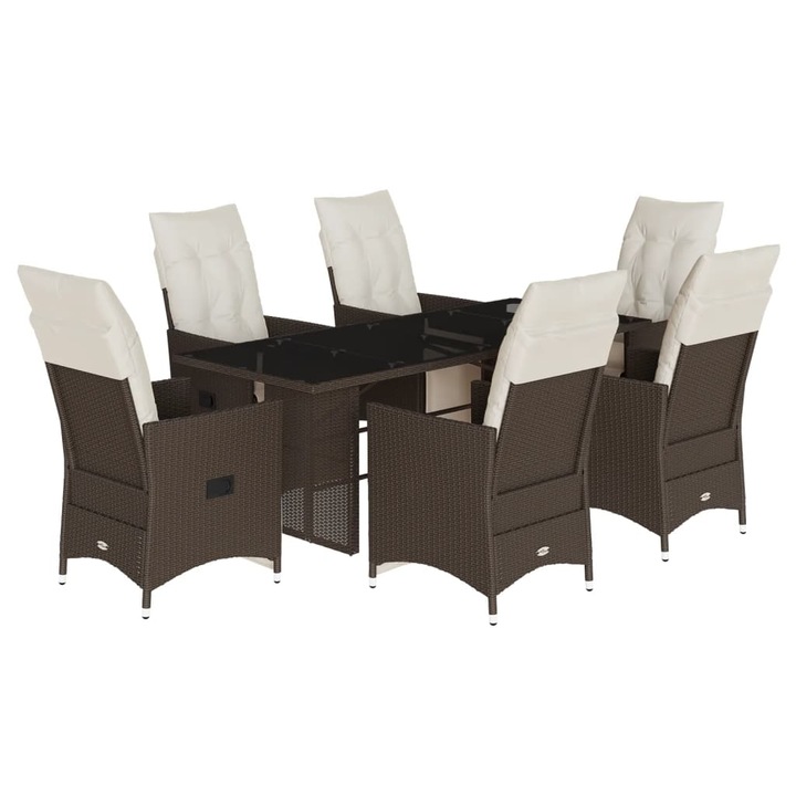 Set bistro de gradina cu perne, vidaXL, 7 piese, maro, poliratan, 42.8 kg 3276921
