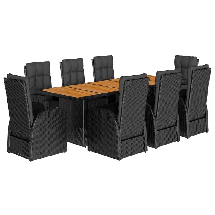 vidaXL 9 részes fekete polyrattan kerti étkezőgarnitúra párnákkal 81 kg 3277635