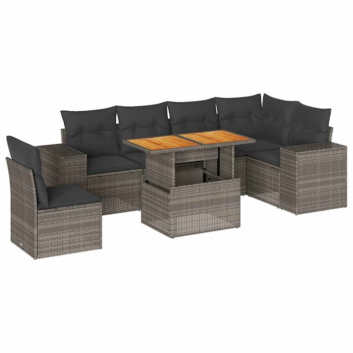 vidaXL 7 részes szürke polyrattan kerti ülőgarnitúra párnákkal 63.78 kg 3327385