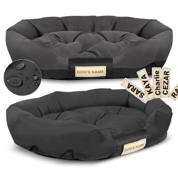 Culcus personalizat pentru caini AIO Factory, impermeabil, negru, 115x95 cm, XL