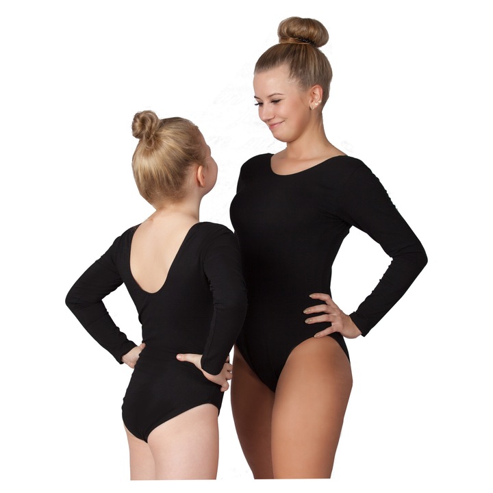 Balett trikó, melltartó, hosszú ujjú, fekete, pamut, lányoknak