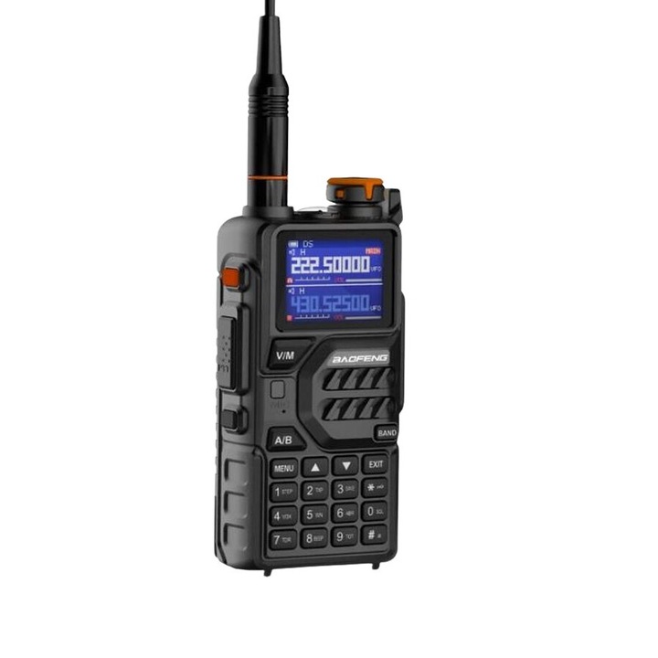 Радиостанция Baofeng UV-K5 plus, 10W, HandsFree THK модел, експортна, водо- и прахоустойчива, двулентова VHF/морска 156MHz/UHF, черна