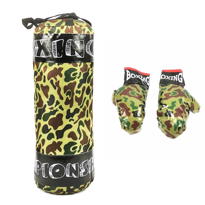 Geanta box copii, cu manusi, Camuflaj, 55x18cm