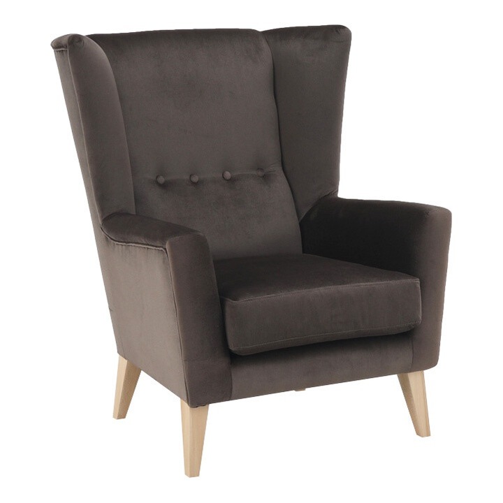 Кресло, висока облегалка, декоративни копчета, дървени крака, 80x104x84 см