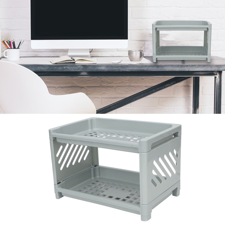 Raft organizator birou Jormftte, 2 niveluri, design gol, material PP, pentru baie