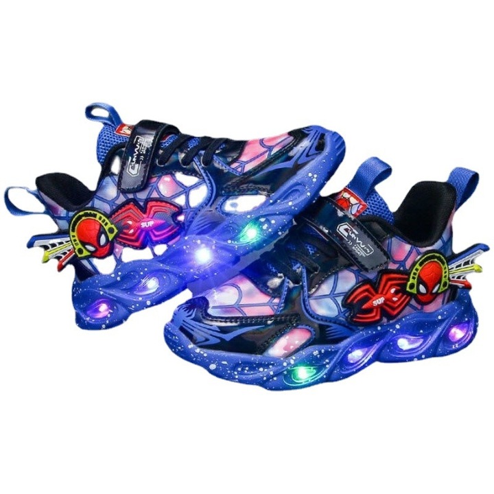 Маратонки за момче, светещи, закопчаване с велкро, сини, Син