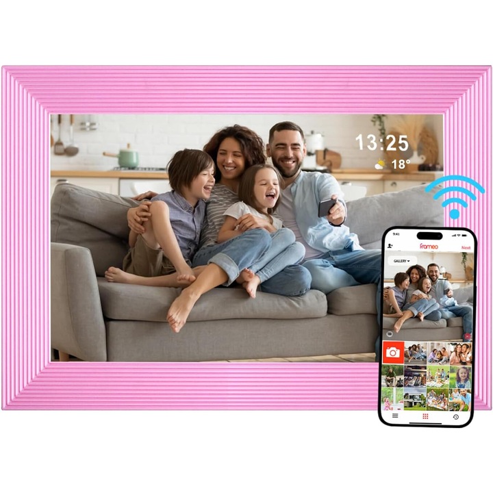 Цифрова фоторамка VINTOP®, 10.1 инча, приложение Frameo, Android 11, вътрешна памет 32GB, сензорен екран 800X1020 HD IPS, USB слот, SD карта, високоговорител 2x2W, снимки/видео, розов