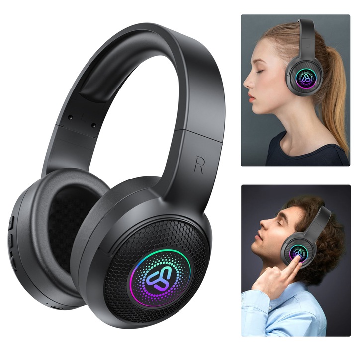 Безжични bluetooth слушалки Over-Ear, SDLOGAL, активно шумопотискане, голям бас, бързо зареждане, 90 часа живот на батерията, черни