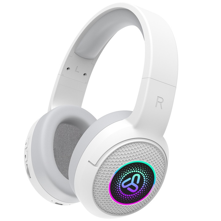 Безжични Bluetooth слушалки Over-Ear, SDLOGAL, активно шумопотискане, голям бас, бързо зареждане, автономност 90 часа, бели