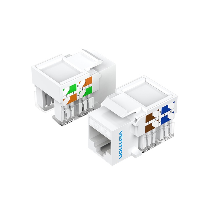 Неекраниран жак Keystone модулен конектор Cat6, VENTION, RJ45, 1000Mbps, бял