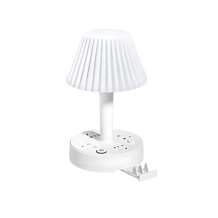 Lampa LED de veghe, pentru birou sau dormitor, Multifunctionala, Priza Integrata, Port USB, cu Lumina Reglabila, Alb