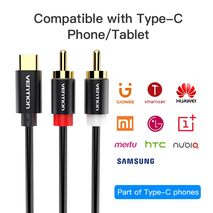 Cablu audio de la USB-C tata la 2RCA tata, VENTION, 2m