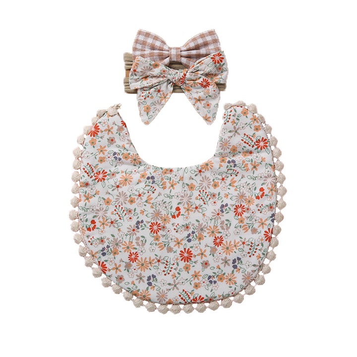 Baveta bebelusi, bumbac natural, 0-12 luni, model floral si culoare pura, 7-7.5 inch