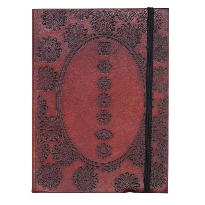 Agenda cu coperta din piele si inchidere cu banda elastica 18x13x2, 5, maro, Chakra Mandala