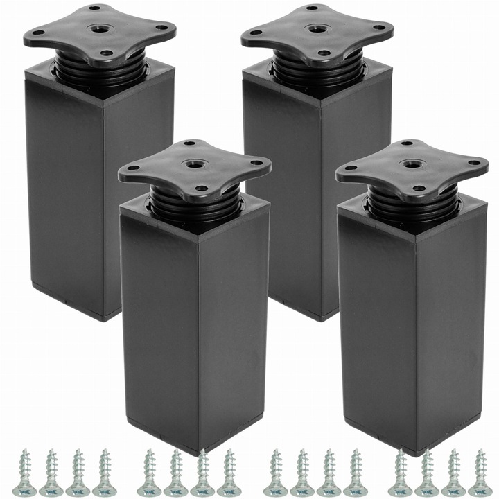 Picioare mobilier 40x40, H-100mm, reglabile, negru lucios, 4 bucati