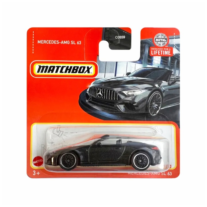 Кибритена кутия Mercedes AMG SL 63 автомобил, черна, метална, мащаб 1:64