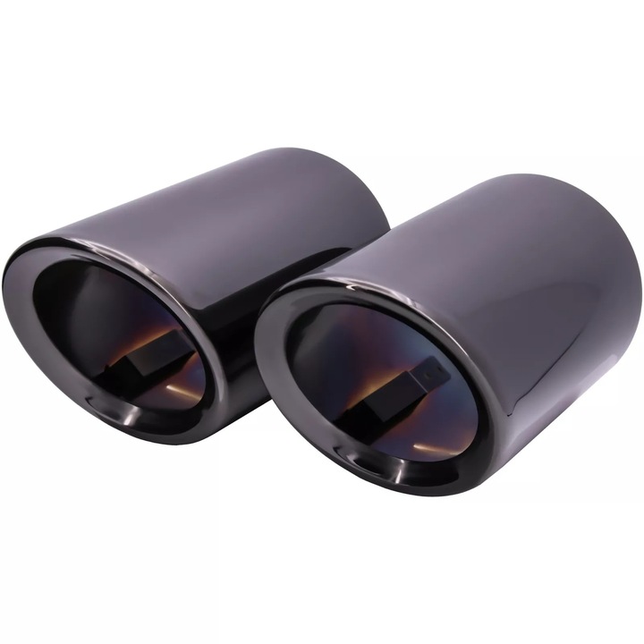 2 db fekete króm rozsdamentes acél kipufogó szett, univerzális, 136x70 mm