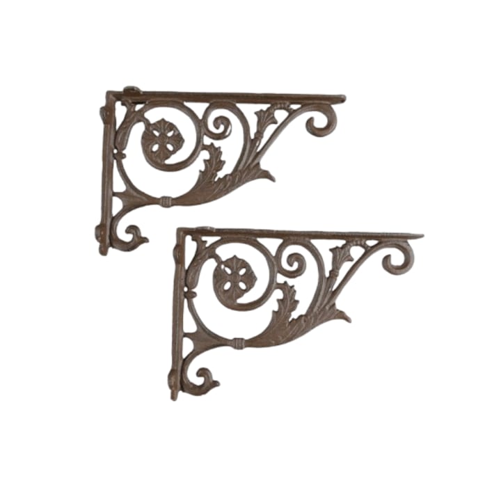 Suporturi pentru raft din fonta, maro, set 2 bucati, L 19 cm